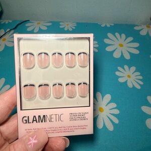 GLAMNETIC Nude Pink Press-On Nails with Black French Tips